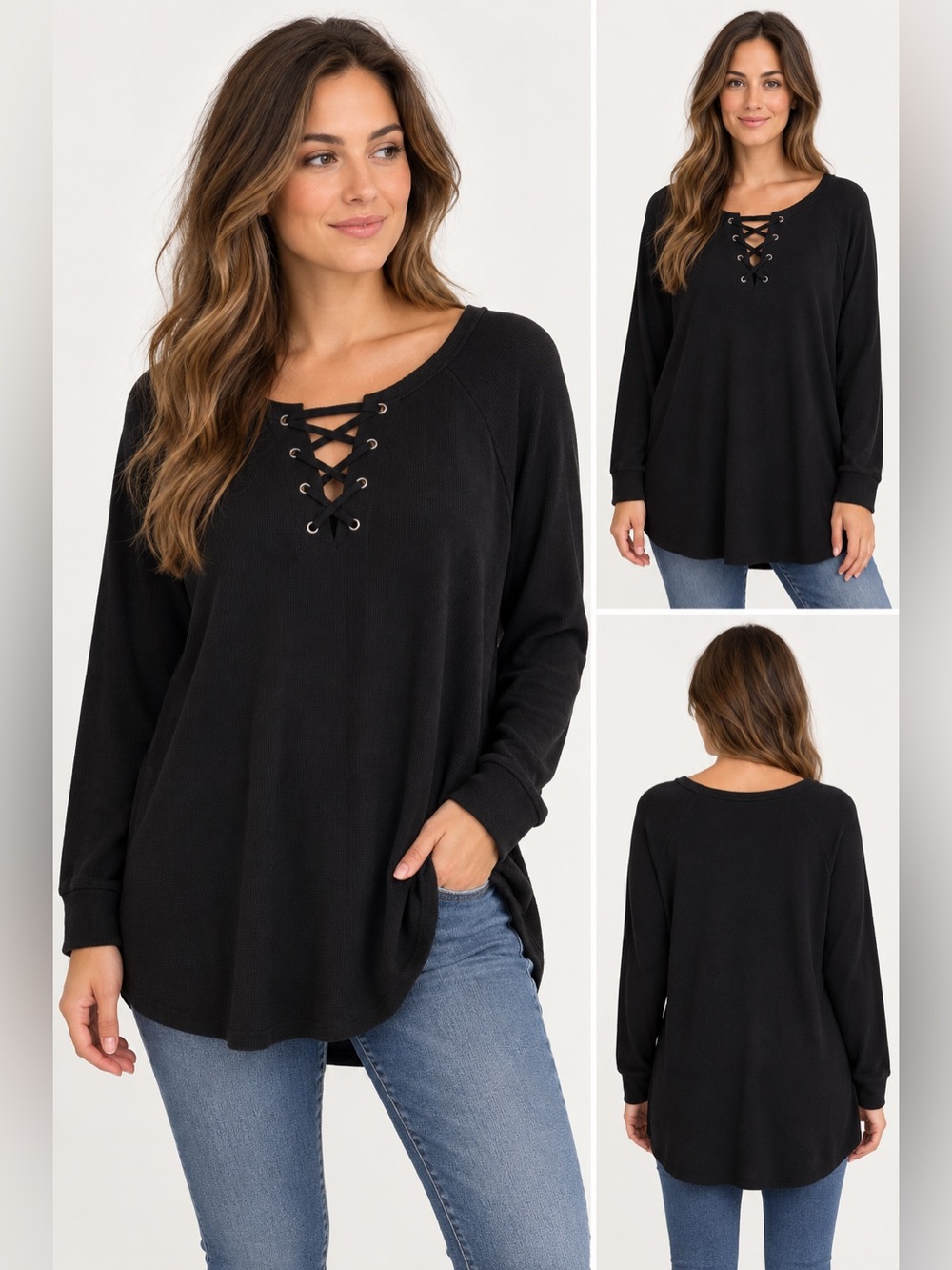 Torrid Black Lace-Up Tunic Top Long Sleeve Size 4 Plus Size